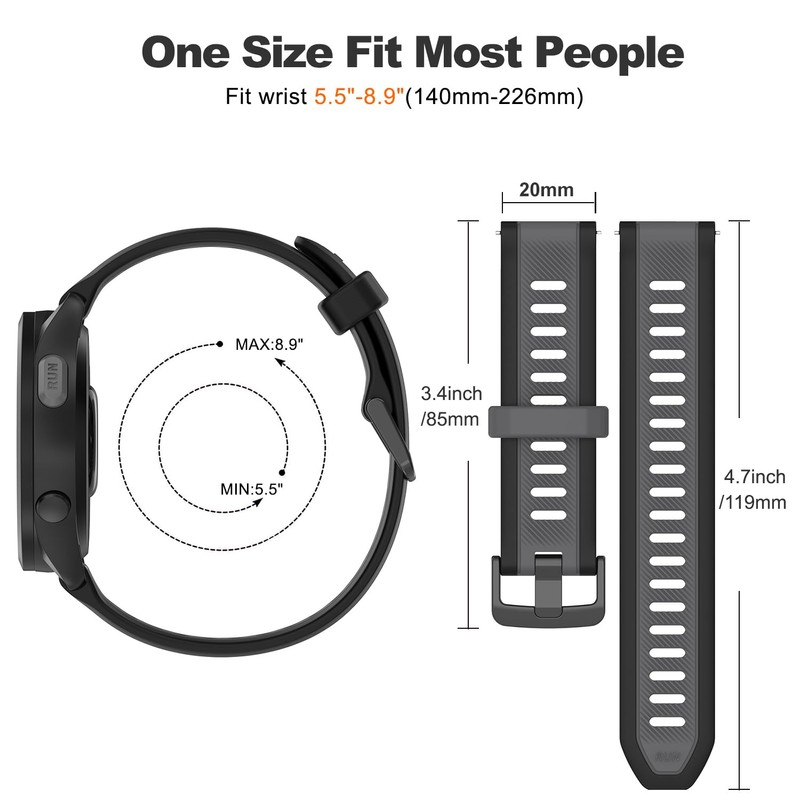 Compatible with Garmin Forerunner 165 Watch Band, 20mm Width Silicone