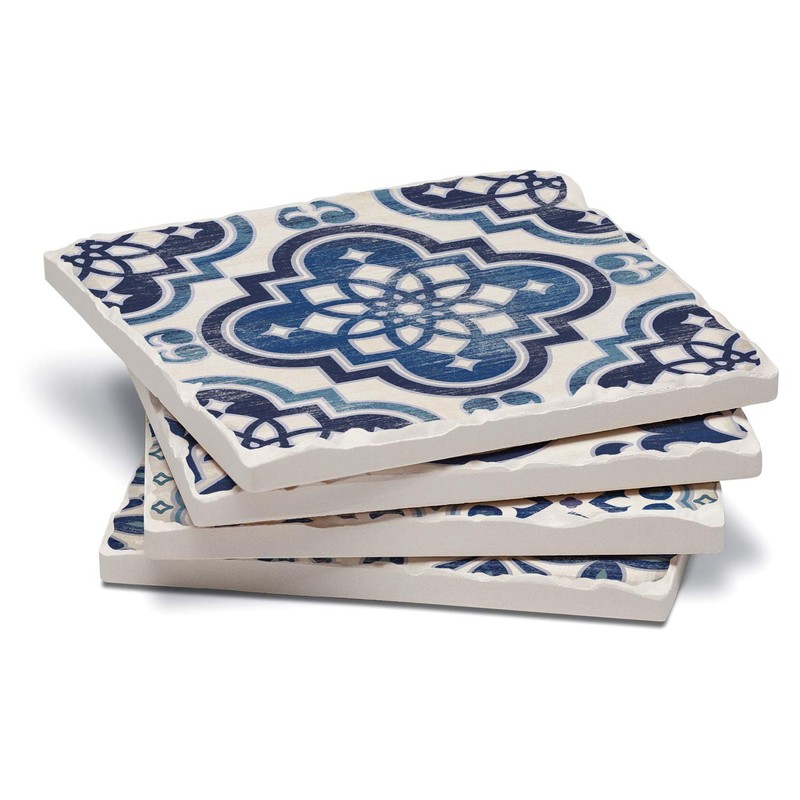 Thirstystone Blue & White Assorted Tumbled Tile Stone Coasters with