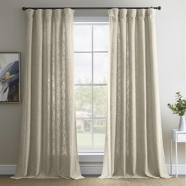 HPD Half Price Drapes Basic Faux Linen Light Filtering Curtains for Bedroom 84 Inches Long (2 Panels) - Rod Pocket Curtains & Drapes for Living Room and Windows - 50 X 84, Light Beige