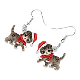 RAIDIN Acrylic Cute Christmas Cat Pets Earrings for Women Girls Anime Kitten Dangle Hook Earrings Jewellery Gifts for Cat Lovers, Acrylic, No Gemstone