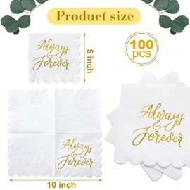 Sayglossy 100 Pcs White Scalloped Napkins for Wedding Reception with Gold Foil Always and Forever Wedding Cocktail Napkins Disposable Wedding Shower Supplies, 5 x 5 in(Forever)
