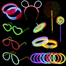 CINECE Light Stick, Luminous Bracelet, Luminescent Necklace, Chemical Light, Cheering Stick, Concerts, Events, Fluorescent, Glasses, Headband, DIY, 8 Colors (50 pcs + Various Connectors)