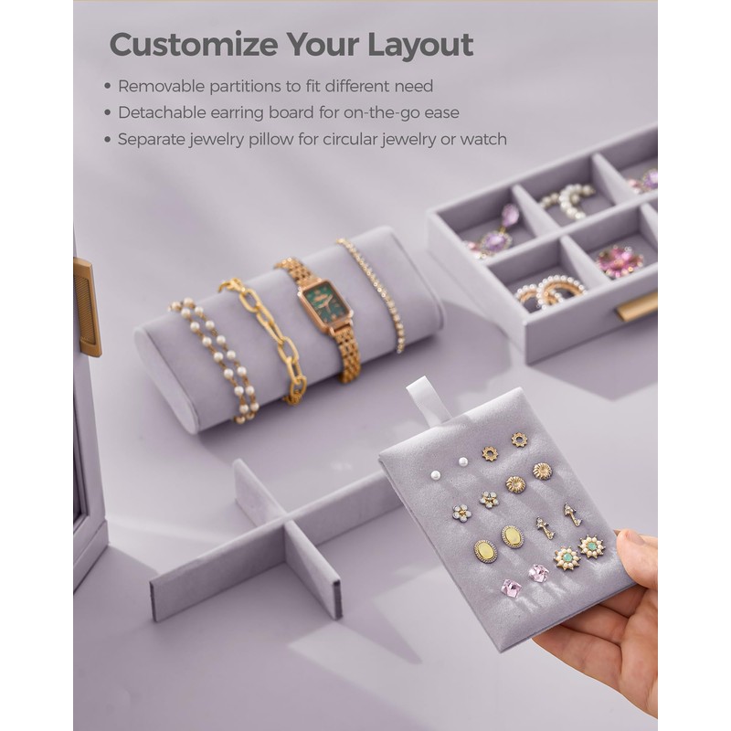 Glimmloop 360° Rotating Jewelry Box with 5 Drawers, Spacious Vertical