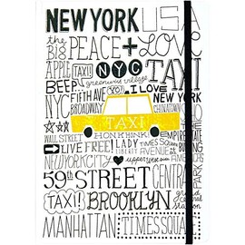 JAM PAPER Hardcover Notebook with Elastic Band - 5 3/4 x 8 1/4 - in a New York Minute Design Journal - 160 Lined Sheets - Sold Individually