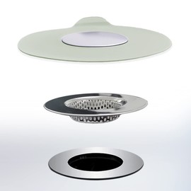 Seatery 2PCS Bathtub Stopper Hair Catcher Kit, Bathtub Drain Strainer, Tub Stopper Plug Cover, Sink Filter, Silicone Drain Stopper for Bathroom, Laundry (Grey)