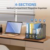 4 Vertical Compartments Magazine File Holder, Metal Binder Organizer, Black