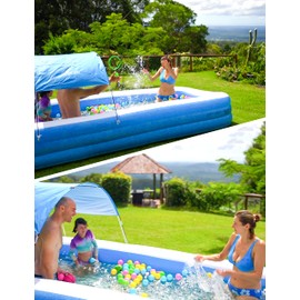 Large Inflatable Swimming Pool with Canopy, 150” x 70” x 20” Full-Sized Inflatable Pool for Kids & Adults, Kiddie Pool with Sun Shade, Blow Up Pool for Backyard, Garden, Age 3+, Blue