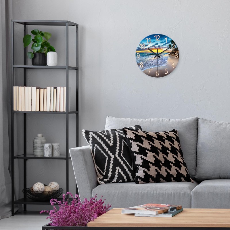 Constantplanet Palm Tree Clock Battery Operated 12 Inch - Glass