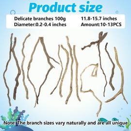 Hamiledyi Natural Driftwood for Aquarium Decor - Red Moor Wood 10"-15" Long Assorted Shapes (100g) Safe Branches for Fish Tank & Reptile Habitat - Natural Aquarium Wood Decorations (delicate branches)