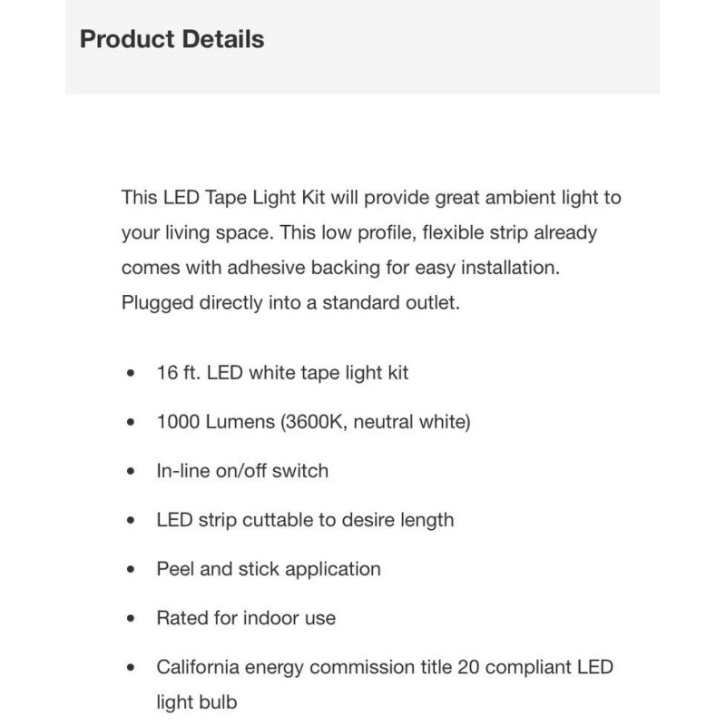 EcoSmart One EcoSmart 16 ft. Indoor Neutral White LED Strip