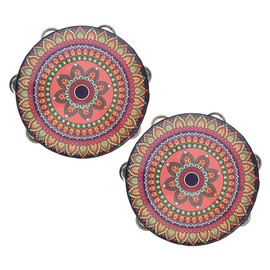 Kisangel 2Pcs Hand Held Tambourine Drum Interactive Wooden Music Instrument for Dance Performance Compact Design for Teens Adults