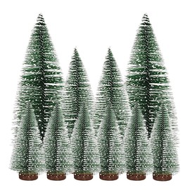 Pack of 10 Mini Green Christmas Trees, Mini Christmas Trees, Desktop Christmas Trees, Frosted Sisal Trees with Wooden Base, Lifelike Christmas Tree with Snow Effect for Table Decoration, DIY Christmas