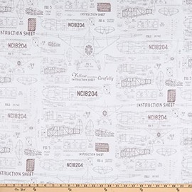 Tim Holtz Eclectic Elements Monochrome Model Airplanes Parchment, Fabric by The Yard