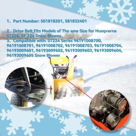 501818201 581832401 Snow Thrower Impeller Belt 1/2" x 35.25 for Husqvarna ST224 ST 224 Snow Blower