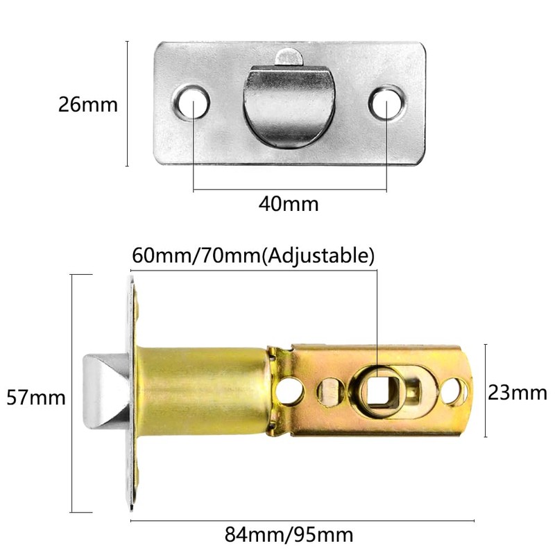 TOVOT 2PCS Tubular Latch 60/70MM Door-Locks Latch Mortice Latch for