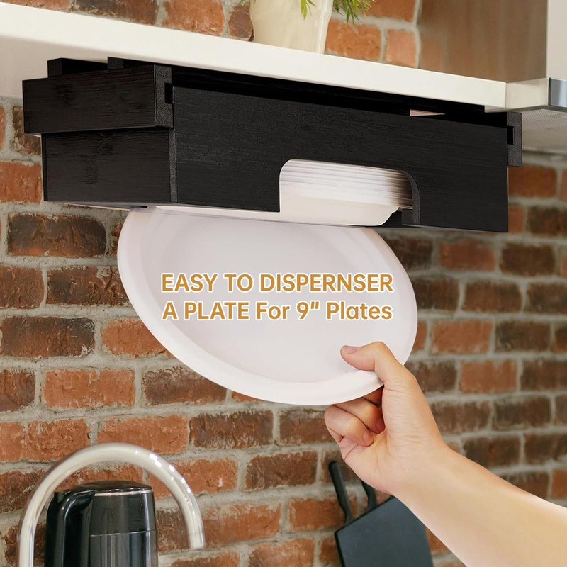 EASIDAYFAN Paper Plate Dispenser, 9-inch Bamboo Paper Plate Dispenser Under