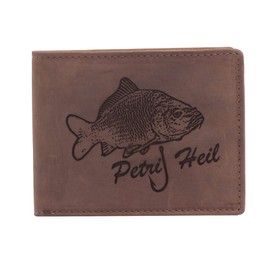 FFelsenfest Wallet with Engraving Carp Petri Heil Motif I Angler Fischer, brown, Vintage