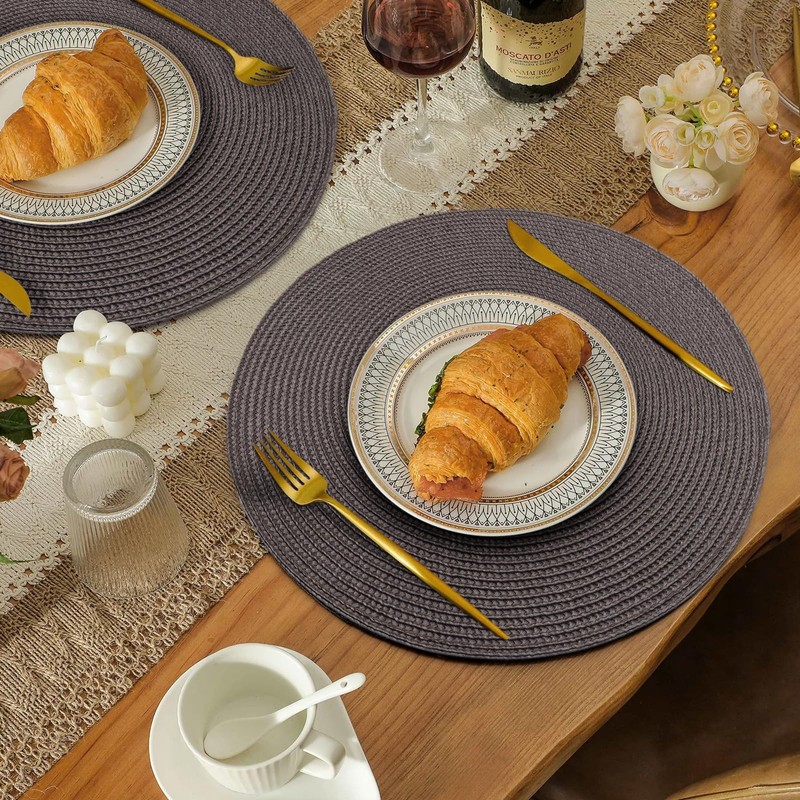 Brown Placemats Set of 4 Round Braided Placemats Plastic Woven