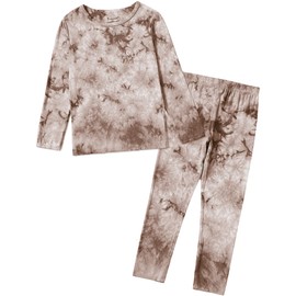 Jimonda Kids Soft Rayon From Bamboo Sleepwear Long Sleeve Boys Girls Pajama Outdoor 2-Piece tops&pant Casual sets Tie Dye PJ(Coffee tie dye,18-24 Months)