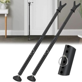 2-in-1 Door Stopper & Security Bar, Adjustable Door Jammer with Interchangeable Caps & Rubber Tips, Suitable for Bedrooms & Apartment, Black 2 Pack