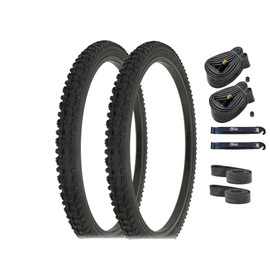 CYCLEZ One Pair 26" x 2.10 MTB Tires Smoke Type Includes 2-26" OEM Inner Tubes and 2- Tire Lever Tools for Mountain, ATB Bicycles Replacement Kit