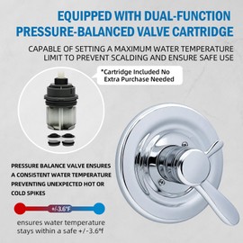 Shower Trim Kit Compatible with Delta Lahara 17 Series, T17038-CH Dual-Function Shower Valve Trim with Temperature and Volume Control, Chrome, (Cartridge Included)