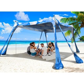 Wabolay Beach Tent Canopy Pop Up Shade 10x10ft Sun Shelter Portable Family UPF50+ with 8 Sandbags-2 Sand Shovel-4 Aluminum Poles-Ground Pegs-Carrying Bag for Outdoor Camping Fishing Backyard Picnic