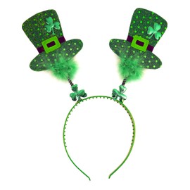 HENBRANDT Irish Hat Head Bopper with Shamrock and Green Fur Leprechaun Hats Headband Deely Boppers St. Patrick's Day Novelty Irish Gifts Fancy Dress Hair Accessory for Adults