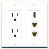 Wallplate City 3 Port Power Outlet Cover Plug Jack UL 2 Gang 2 CAT6 HD Wall Plate