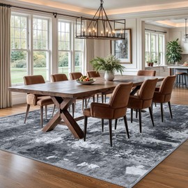 KOZYFLY Modern Abstract Area Rug 8x10 Gray Washable Large Living Room Rugs Bedroom Non Skid Carpet with Faux Wool Soft Low Pile for Dining Room Living Room Office Dorm Kitchen Table Apartment