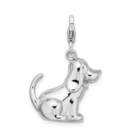 Sterling Silver 3-D Polished & Enameled Dog W/Lobster Claw Clasp Clasp Charm Charms