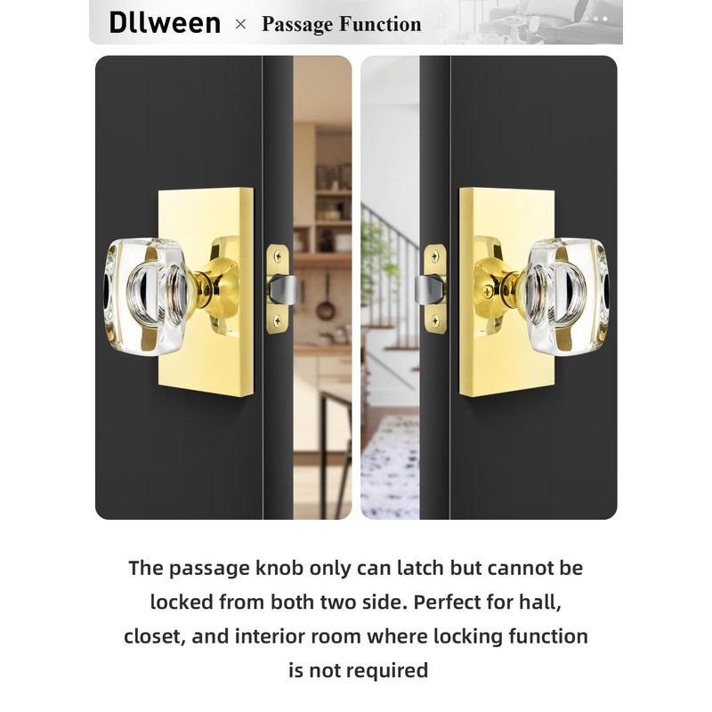 Dllween Crystal Door Knob, Glass Gold Door Knob Interior, Polished