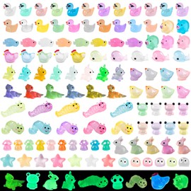 160 PCS Luminous Mini Resin Animals Miniature Animals Figurines to Hide Glow in The Dark Tiny Ducks Caterpillar Lizard Dog for Party Favors Bag Fillers Garden Decor