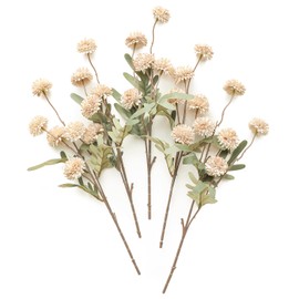 Floroom 5pcs Faux Silk Pompon Mum Artificial Flowers, Bulk Fake Mini Chrysanthemums with Stems for DIY Bouquet Centerpieces Wedding Fillers Champagne Arrangements Shower Decorations, Beige