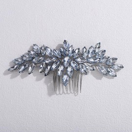 Teyglen Mint Blue Crystal Bridal Hair Comb Full Rhinestone Wedding Hair Piece Bridal Headpiece Rhinestone Hair Accessories for Women Hairpieces (Mint blue)