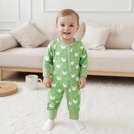 Xnqiwq Baby Boy Girl Farm Clothes Chicken Print Jumpsuit Long Sleeve Zipper Romper Infant Fall Western Country Outfit (Green, 6-12 Months)