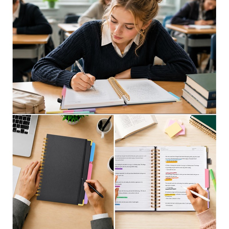 JASLEKO 3 Subject Notebook College Ruled with Dividers Tabs, 100