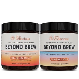 Live Conscious Beyond Brew Duo Flavor Bundles - Functional Mushroom Blend - Original Cacao, Caramel Macchiato or Vanilla Latte - Combined Variations: Original Cacao & Caramel Macchiato