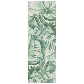 SAFAVIEH Barbados Collection Runner Rug - 2'8" x 8', Green & Teal, Tropical Botanical Design, Non-Shedding & Easy Care, Indoor/Outdoor & Washable-Ideal for Patio, Backyard, Mudroom (BAR598Y)