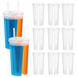 20pcs Double Grid Disposable Plastic Cups, Transparent Couple Sharing Cups for Drinks, 6. 29 X 3. 74 X 2. 75 Inch