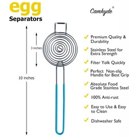CAMKYDE Egg Separator Food Grade Stainless Steel Egg Yolk White Separation Tool (Blue)