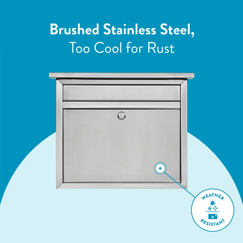 Architectural Mailboxes Maya™ Locking, Wall-Mounted Mailbox for Outside, Metal Stainless