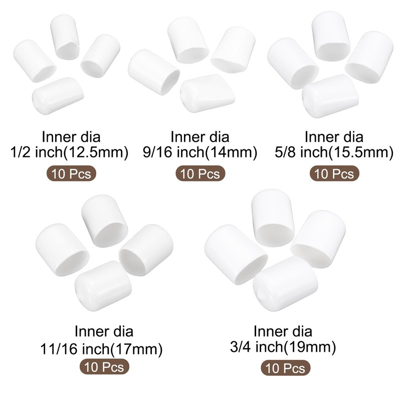 sourcing map 50pcs Round End Protective Caps Rubber Cover 1/2"