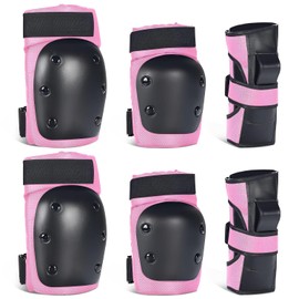 Rodilleras Deportivas 6 en 1 con Coderas y Muñequeras-Ajustables,Antideslizantes y Transpirables-Protección para Patinaje,Fútbol,Ciclismo y Moto-Adultos y Niños-Rosa (L)