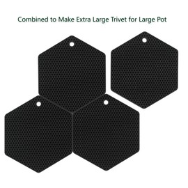 4 Packed Silicone Trivet Mats - DIY Different Size Dish Drying Mat, Hot Pot Holder for Pots & Pans, Non-Slip & Heat Resistant Kitchen Hot Pads for Countertops & Table, Black