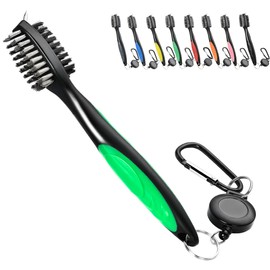 Mile High Life Golf Club Brush, Club Groove Cleaner with 2 Ft Retractable Extension Cord and Aluminum Carabiner, Golf Bag Accessories for Men and Women, Green