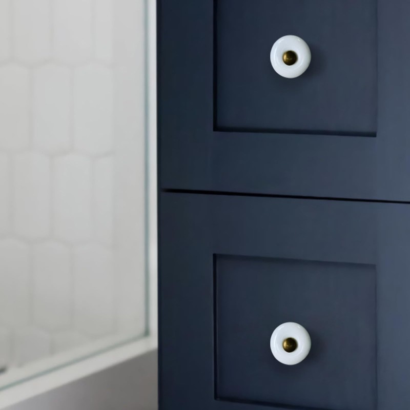 AUXBC 1.3" Ceramic Round Knobs, Antique Brass and Ceramic Cabinet