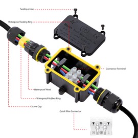 2-Way Cable Connection Box with Quick Connector IP68 2-Way Junction Box Connection Box Power Distributor Waterproof Terminal Box External Distribution Box for Cable Diameter 4 mm - 12 mm, Pack of 1