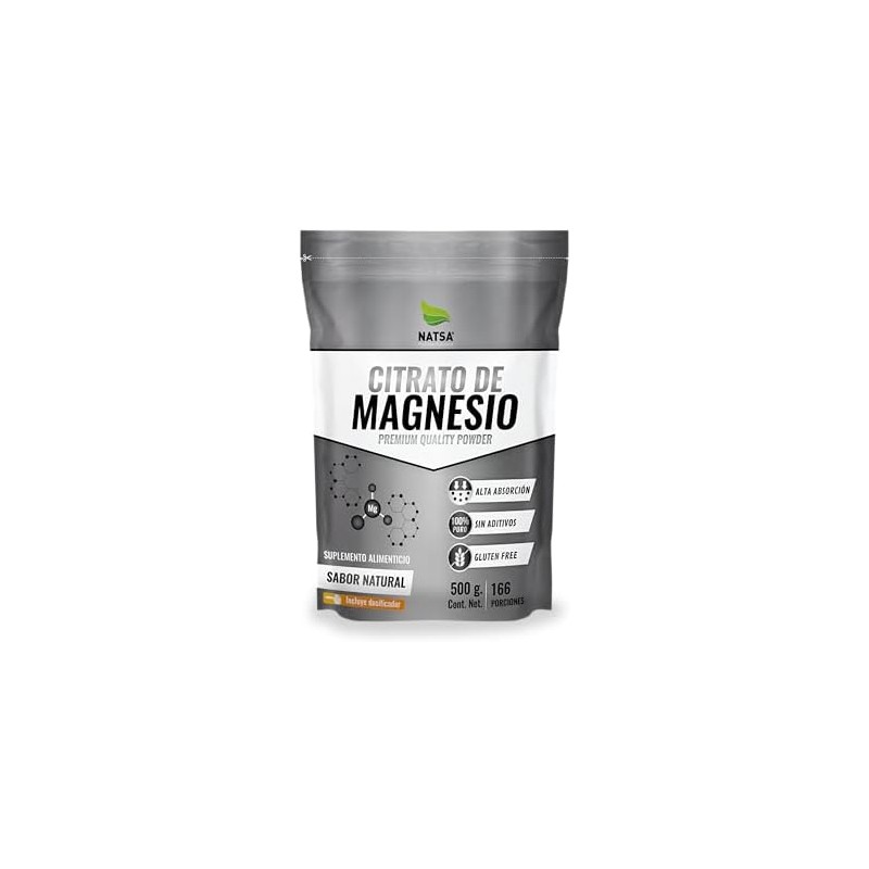 NATSA Citrato de Magnesio Polvo, 500gr, 166 Porciones