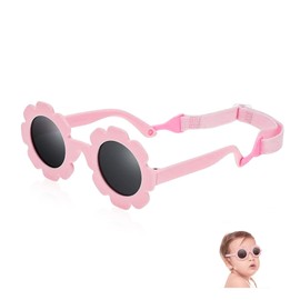 Baby Sunglasses with Strap, Toddler Sunglasses 0-24 Months, Cute Flower Polarized Sunglass, UV400 Protection for Newborn Infant Girls Boys, Pink